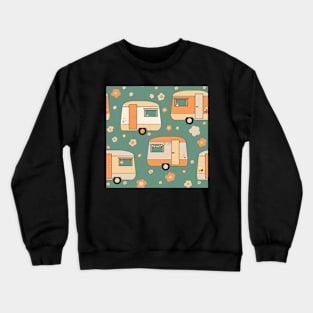 Repeat pattern of cute vintage caravans in retro colours on teal Crewneck Sweatshirt